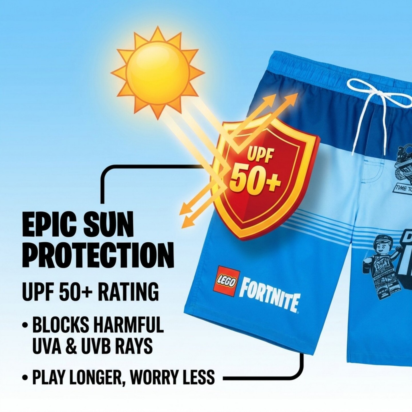 LEGO Fortnite Men's Printed Drawstring Elastic Waist Bathing Suit Peely Blue Small, цвет: Синий — фото 6