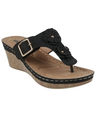 GC Shoes Narbone Flower Comfort Slide Wedge Sandals