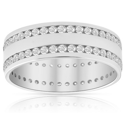 Pompeii3 Mens 1 3/8Ct Diamond Eternity Ring 10k White Gold Double Row High Polished