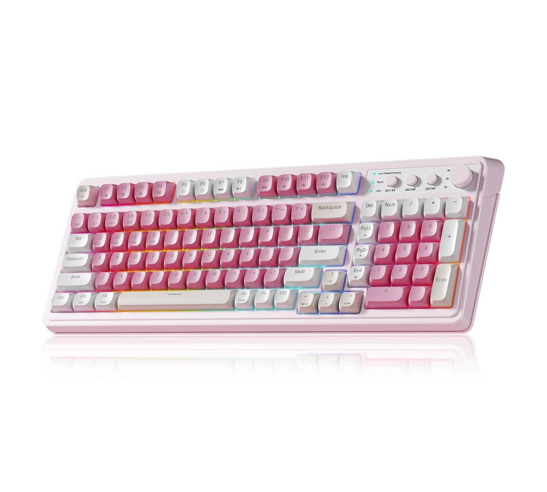 AULA S99 Wireless Gaming Membrane Creamy Keyboard, Tri-Mode Connect, Num Pad, Backlit, Media Knob - Pink