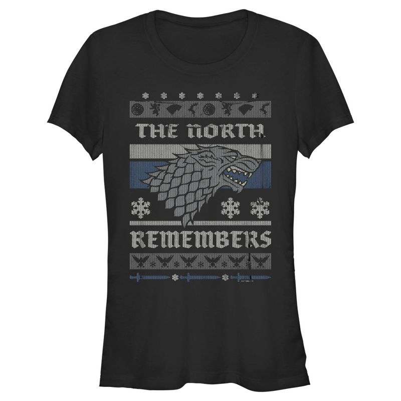Juniors Womens Game of Thrones The North Remembers Ugly Christmas Sweater T-Shirt, 1 of 5
