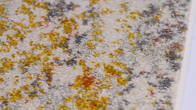 Ivory and Orange Damask Low Pile Area Rug