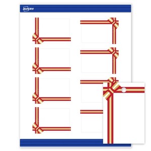 Avery Tags, 2" x 3", Gold-Red Gift Bow, Matte, 80ct - 1 of 4