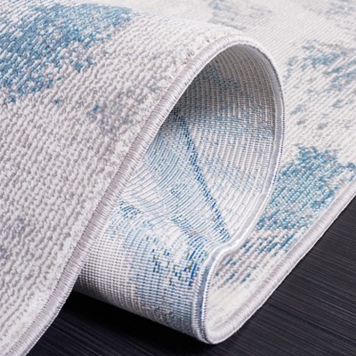 Light Blue Abstract Hand-knotted Rectangular Area Rug