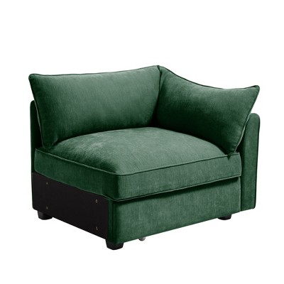 Vynxaria Modern Sofa Green Chenille, Wrapped Backrest/Armrest, Crescent Shape, Storage Drawers/Footrest, 2/3/4-Seat for Nordic/Modern Luxury