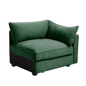 Vynxaria Modern Sofa Green Chenille, Wrapped Backrest/Armrest, Crescent Shape, Storage Drawers/Footrest, 2/3/4-Seat for Nordic/Modern Luxury - 1 of 4