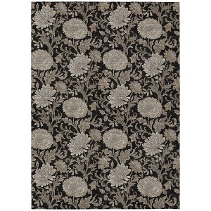 Black Taupe And Beige Floral Washable Indoor Outdoor Area Rug - 1 of 4