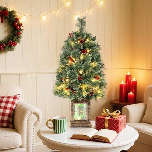 3ft Artificial Christmas Tree, Holiday Potted Christmas Tree with 70 Lights, Desktop or Entrance  Christmas Trees In Pot, Home Decoration - 1 of 4