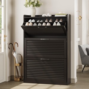 Shoe Cabinet with Flip Louvered Doors, Narrow Shoe Rack with Metal Hinges - 1 of 4