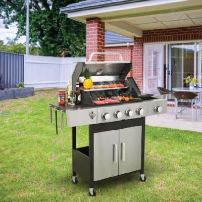 Coolbibila-3-Burner Propane Gas BBQ Grill, Iron BBQ Grill With Smoker, Outdoor Grill Station With High Power Output Of 46790BTU