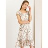 Allegra K Women's Floral Chiffon Flutter Sleeve Belted Square Neck Ruffled Hem Dress - 4 of 4