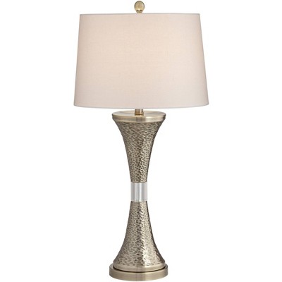 360 Lighting Modern Table Lamp 33" Tall Hammered Brass Concave Column White Drum Shade Living Room Bedroom Bedside Nightstand Office Family