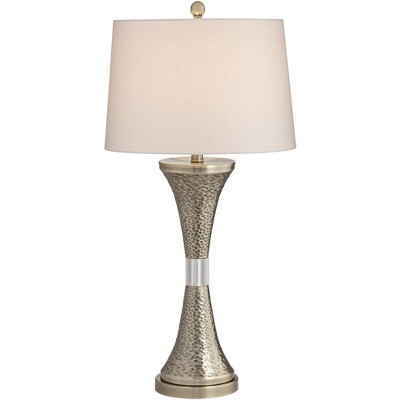 360 Lighting Modern Table Lamp Hammered Brass Concave Column White Drum Shade Living Room Bedroom Bedside Nightstand Office Family