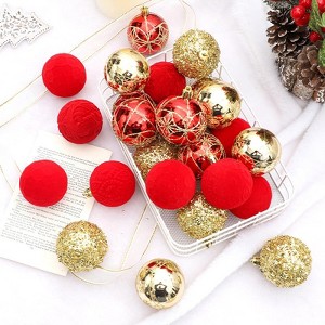 25PCS 6cm Assorted Christmas Balls – Gold, Flocked, Shaped Flocked, Glitter & Painted Designs - 1 of 2
