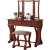 Vynxaria Unique Modern Bedroom Vanity Set with Stool - Cherry Finish, Foldable Mirror - 2 of 4