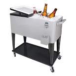 JOMEED 80 Quart/20 Gallon Wheeled Rolling Outdoor Patio and Deck Cooler Cart Ice Chest with Shelf, Drainage Hole Plug and Bottle Opener, Silver