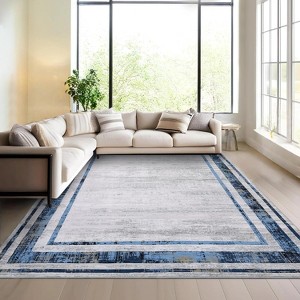 Washable Area Rug – Modern Minimalist Distressed Non-Slip Low Pile Stain-Resistant Floor Carpet for Living Room, Bedroom, Dining - 1 of 4