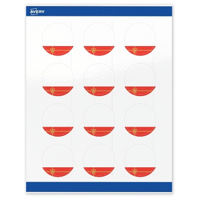 Avery Labels, 2" Diameter, Gold-Red Gift, Glossy, 120ct