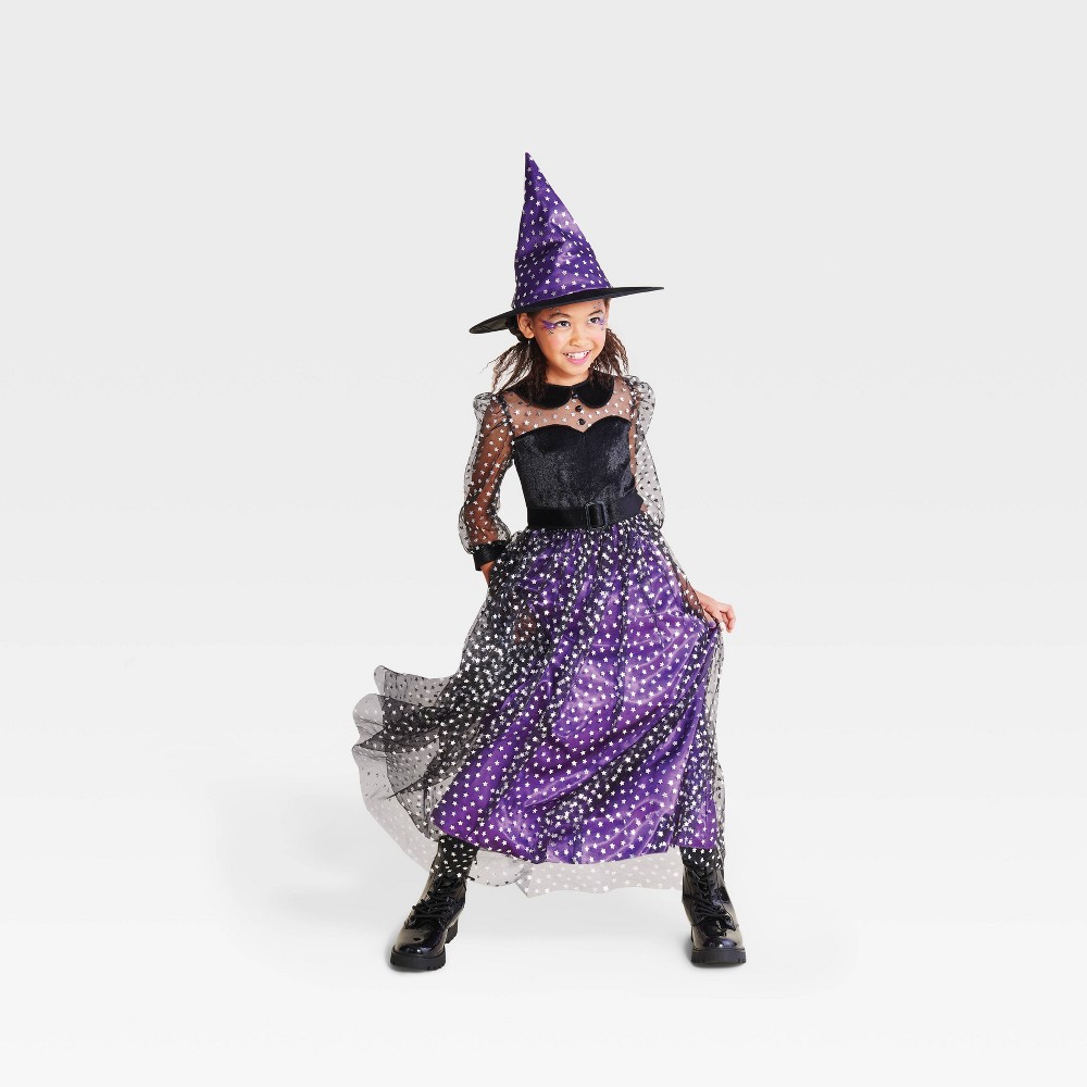 Kids' Light Up Starlight Witch Halloween Costume Dress L - Hyde & EEK! Boutique™: Glittery Tulle, Celestial Theme, Includes Hat -  90097357