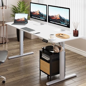 Celebalcony 71'' Adjustable Height Standing Office Desk, Computer Desks with Memory Preset, Splice Tabletop, White Frame - 1 of 4