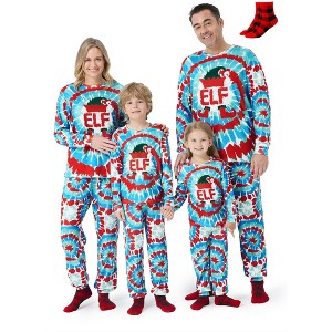 PATPAT Parent-Child Christmas Pajama Set, Christmas Tie-Dye Pajama Set, Includes Plaid Parent-Child Socks - 1 of 4