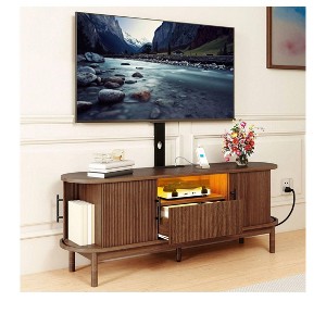 Fluted TV Stand with Mount for 32-70 inch TVs, Height Adjustable Fluted Entertainment Center  with PowerOutlets & LED Light for Living Room - 1 of 4