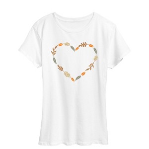 Women's - Instant Message - Fall Leaf Heart Short Sleeve Graphic T-Shirt - 1 of 4