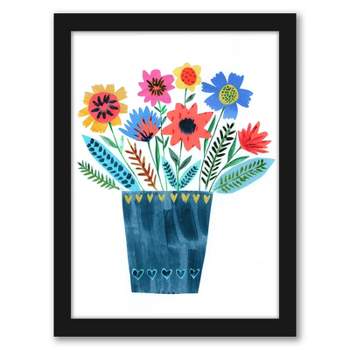 Americanflat Kids Botanical Dark Blue Vase Of Flowers By Liz And Kate Pope Black Frame Wall Art