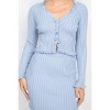 Slickblue Women's Ribbed Knit Button Cardigan with Ruffle Trim, V-Neck, Long Sleeve, Cropped Fit, Dusty Blue, Size S-L - 3 of 4