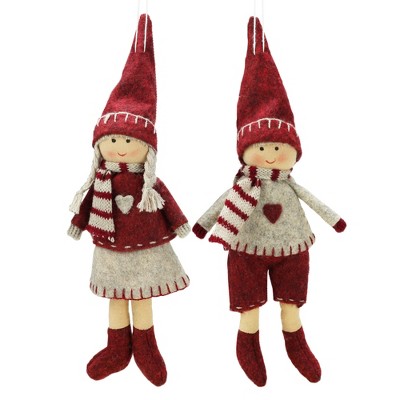 Northlight 2ct Boy and Girl Christmas Ornament Set 5.5" - Gray/Red