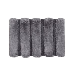 Vynxaria Gray Striped Bath Mat - Plush & Medium Pile Dual Texture 17x24 Inches - 1 of 4
