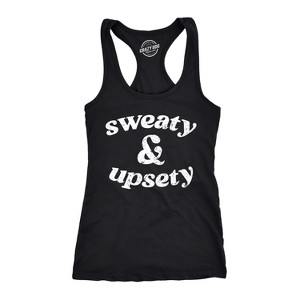 Womens Sweaty And Upsety Fitness Tank Funny Sarcastic Workout Graphic Novelty Sleeveless Tee For Ladies - Crazy Dog Women's Tank Top - 1 of 4