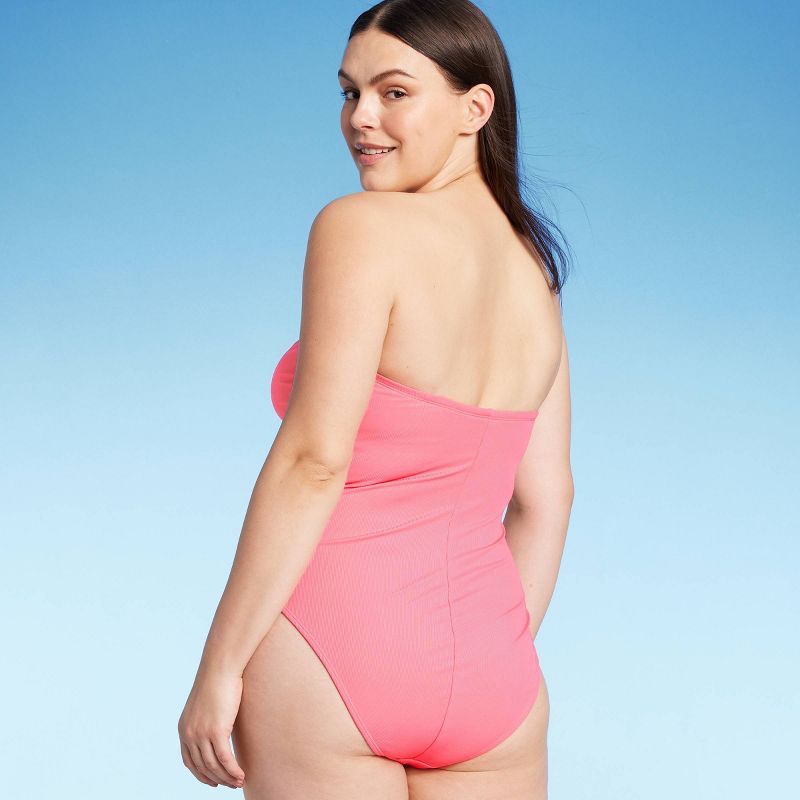 Women's Shirred Ribbed Bandeau Cheeky One Piece Swimsuit - Shade & Shore™, 5 of 12