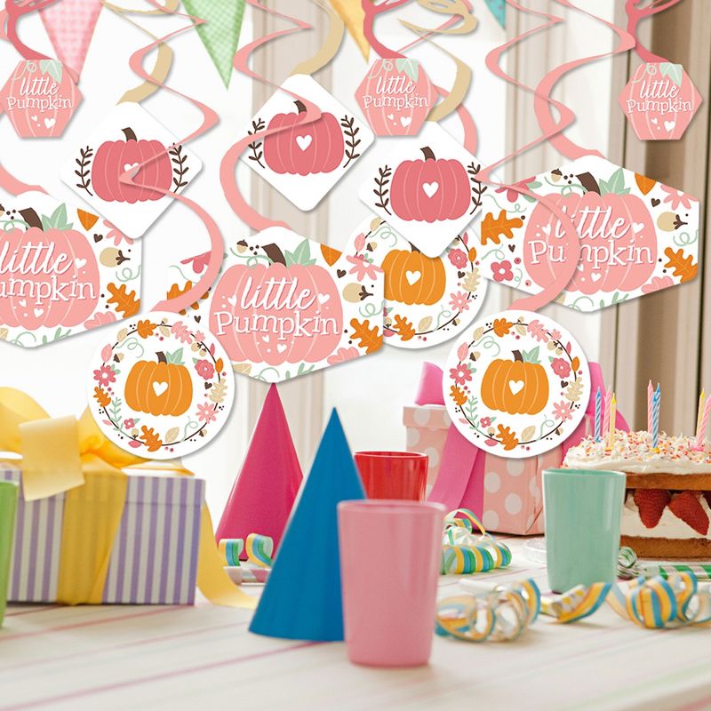 Big Dot of Happiness Girl Little Pumpkin - Fall Birthday Party or Baby Shower Hanging Decor - Party Decoration Swirls - Set of 40, 2 of 9