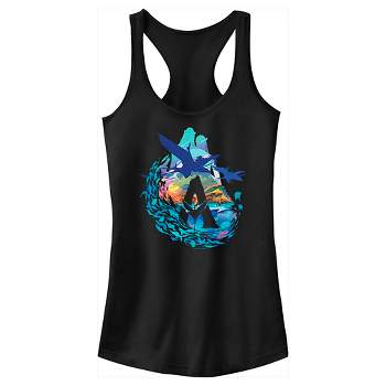 Juniors Womens Avatar: The Way of Water Great Leonopteryx Silhouette Scenic Logo Racerback Tank Top