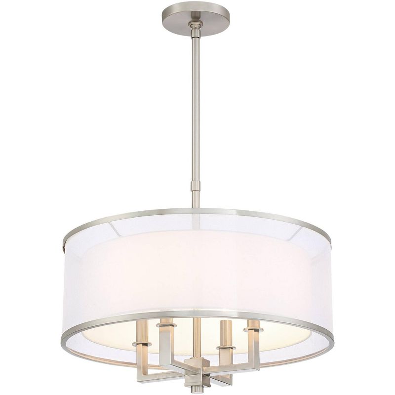 Possini Euro Design Brushed Nickel Drum Pendant Chandelier 21" Wide Silver Organza White Shade 4-Light Fixture for Dining Room, 5 of 9