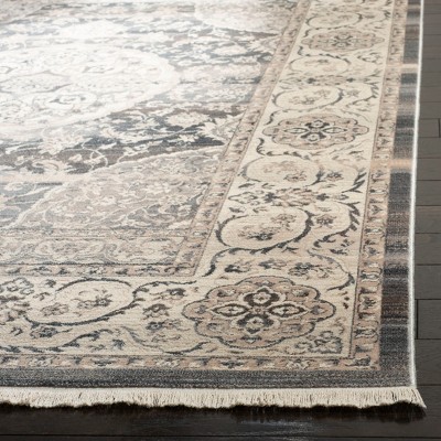 Gray Floral Motif Synthetic Low Pile Runner Rug