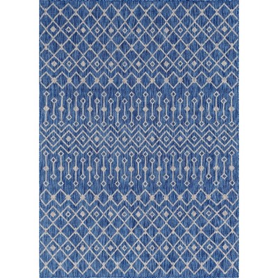 Blue Trellis Synthetic 7x10 ft Outdoor Area Rug