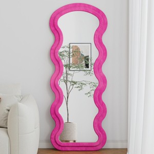 SEVOBAL Full Length Mirror with Flannel Fabric Wave Design Stand or Wall Mount for Bedroom Living Room, Rose, 63"*24"*2.6" - 1 of 4