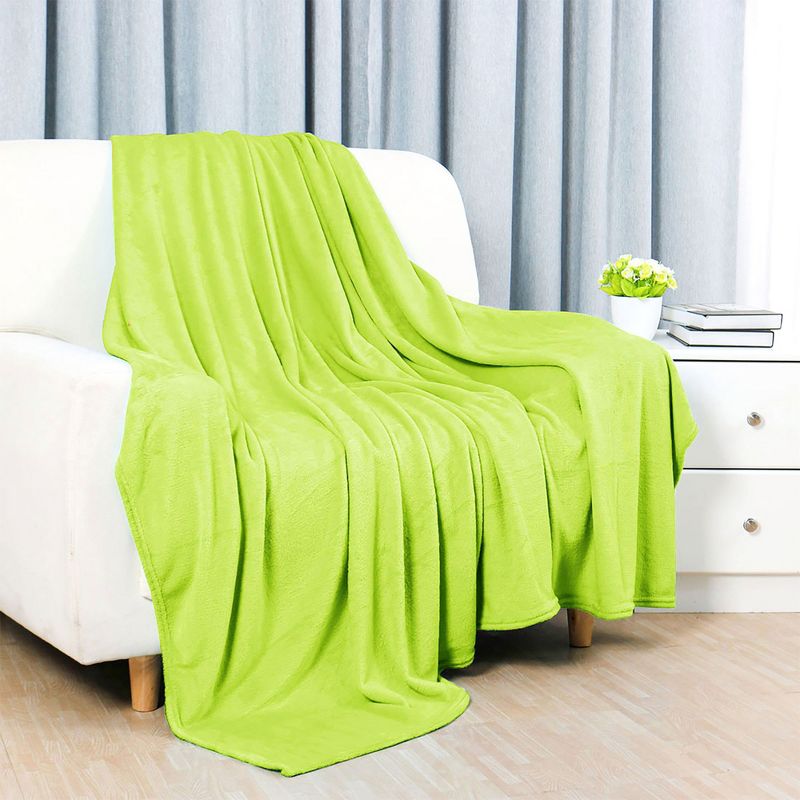 1 Pc Full/Queen Polyester Flannel Fleece Bed Blankets Yellow Green - PiccoCasa, 2 of 6