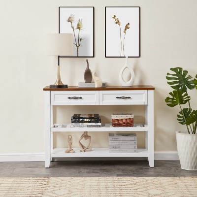 Syemin Decorative Storage Cabinet, Wooden Dresser with Two Drawers and Two-Layer Shelf, Suitable for Living Room, Foyer,
