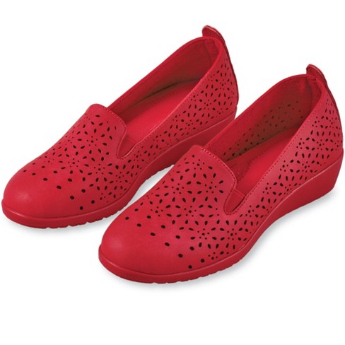 Collections Etc Comfortable Laser Cut out Easy Slip on Shoes 8 Red Female Target