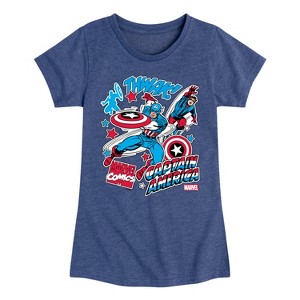 Girls' - Marvel - Captain America Stickers Fitted Short Sleeve Graphic T-Shirt - 1 of 4