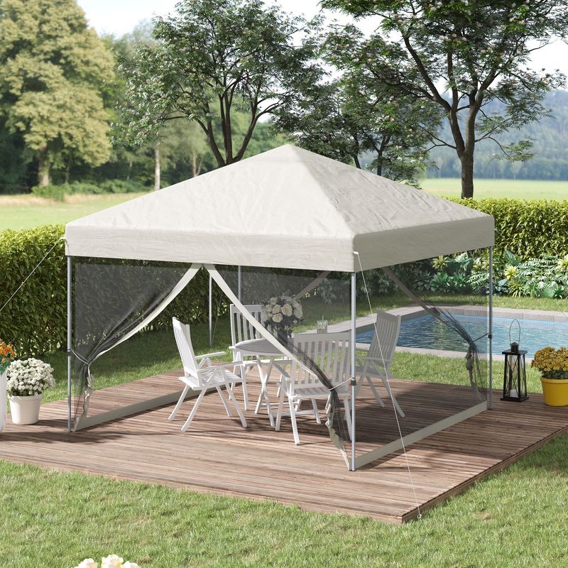 Outsunny 10' x 10' Pop Up Canopy Party Tent with Center Lift Hook Design, 3-Level Adjustable Height, Easy Move Roller Bag, 2 of 9