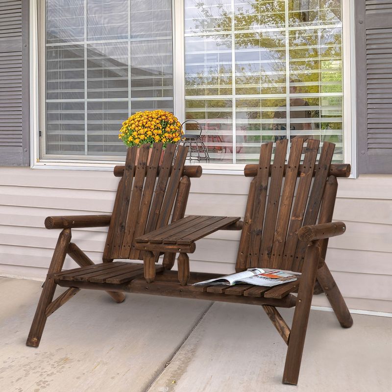 Outsunny Wood Adirondack Patio Chair Bench with Center Coffee Table, Perfect for Lounging and Relaxing Outdoors, 4 of 11