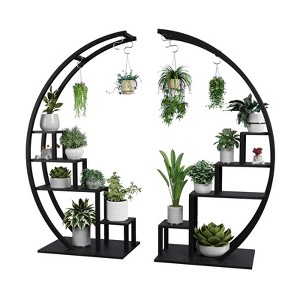5 Tier Heavy Duty Metal Plant Stand, 56" Plants Holder with Hanger for Flower Planter, Flower Display Rack for Living Room, Garden, Balcony - 1 of 4