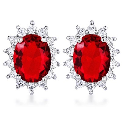 ShineHigh Rhodium Plated Petite Royal Oval Earrings – Multi-Color Options – Classic Halo Design with Sparkling Cubic Zirconia Accents