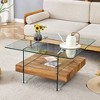 ChicFurnit Coffee Table Modern Two Tier Square with Clear Glass and Light Wood for Living Room, Brown, 31.4"*31.4"*16.6" - 2 of 4