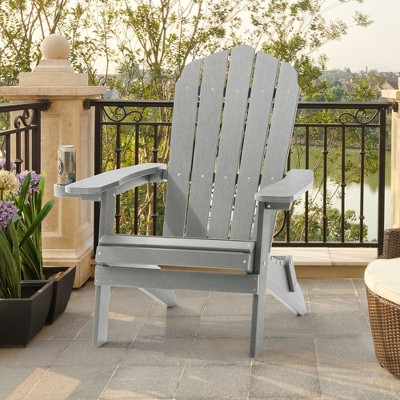 Sonkuki Patio Outdoor Folding Plastic Wood Adirondack Chair, Weather Resistant for Lawn, deck and Backyard
