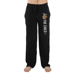 Mens Black Mandalorian Baby Grogu The Child Sleep Pajama Pants - 1 of 4